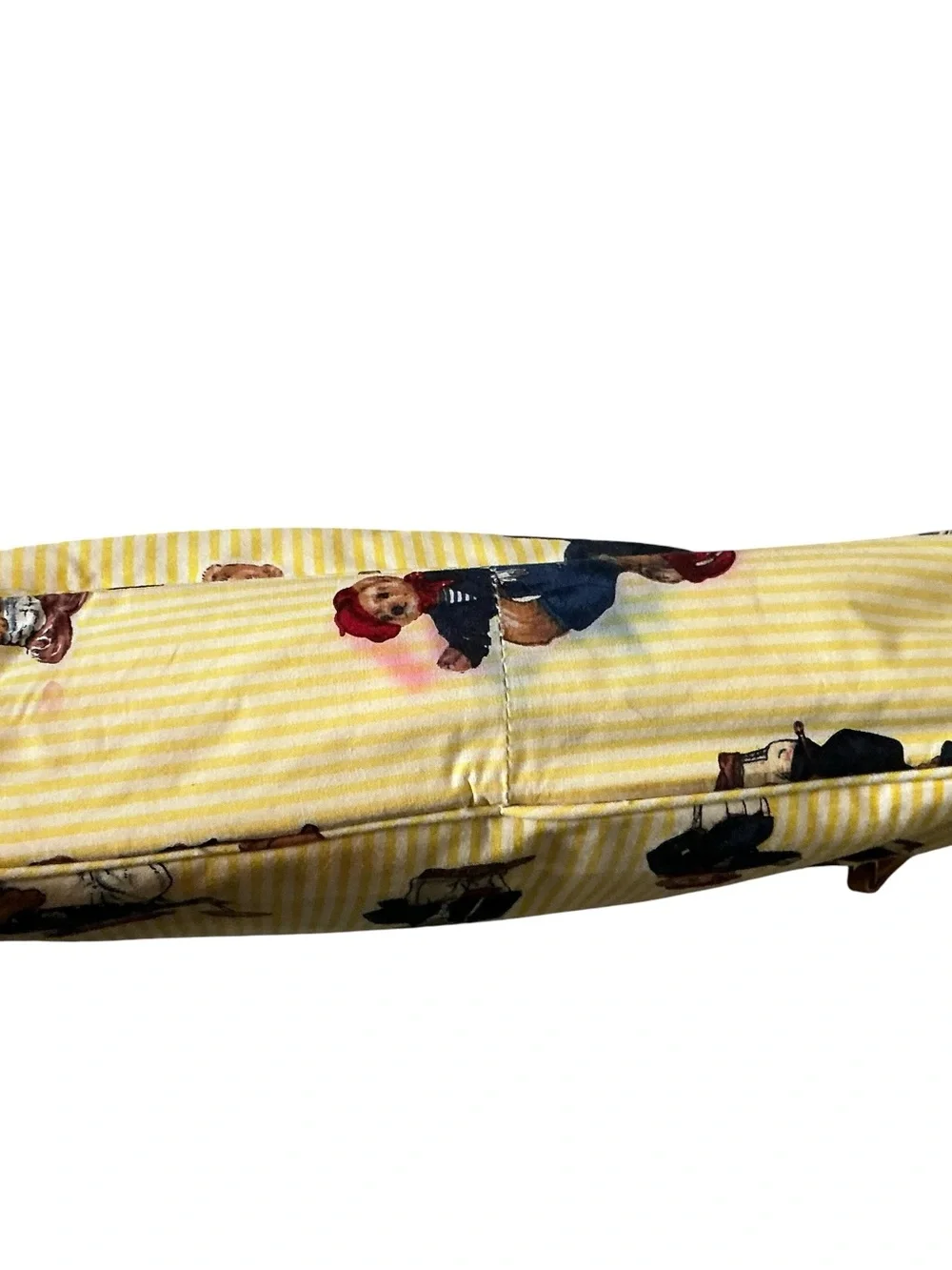 Vintage Ralph Lauren Polo Bear cosmetic travel bag yellow white pinstriped